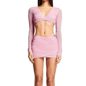 I AM GIA Pink Mesh Ruched Long Sleeve Top Sz XS Y2K‎ Balletcore